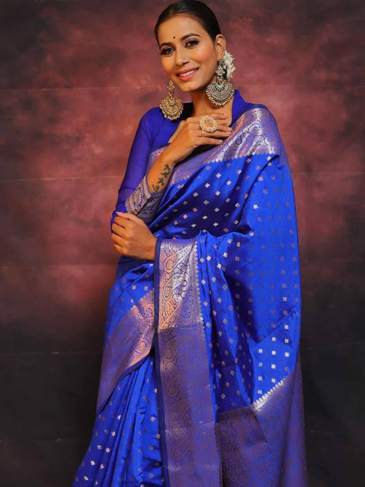 Blue Soft Lichi Zari Saree