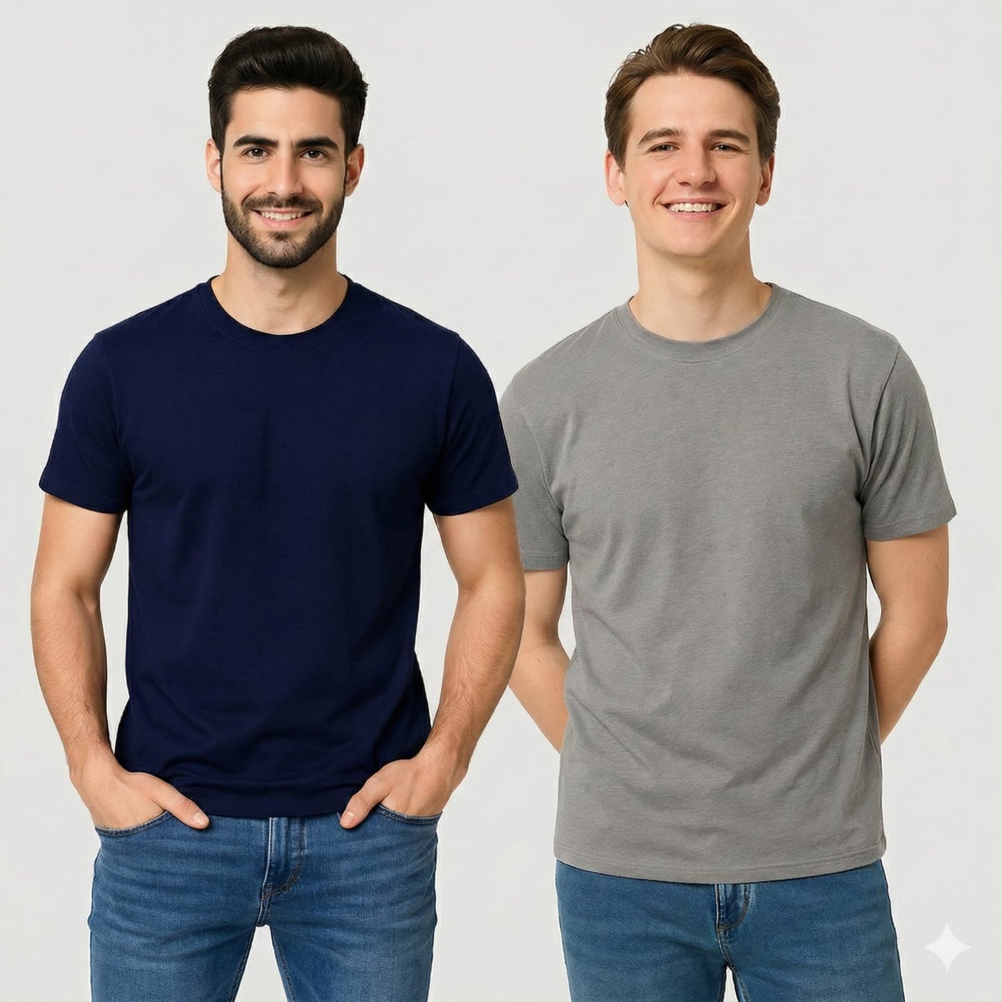 Gemini UltraSoft Cotton T-Shirt Combo (Navy Blue + Grey)