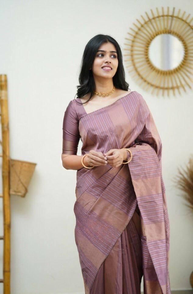 Soft Lichi Silk Purple Jacquard Border Saree