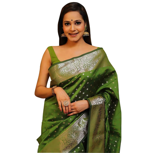Green Soft Lichi Zari Saree