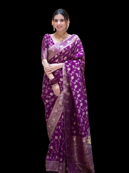 Purple Soft Lichi Jacquard Saree