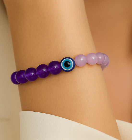 Urthn Purple Evil Eye Beads Bracelet