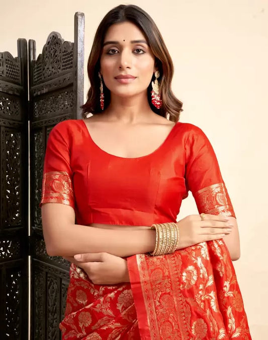 Red Soft Lichi Zari Saree