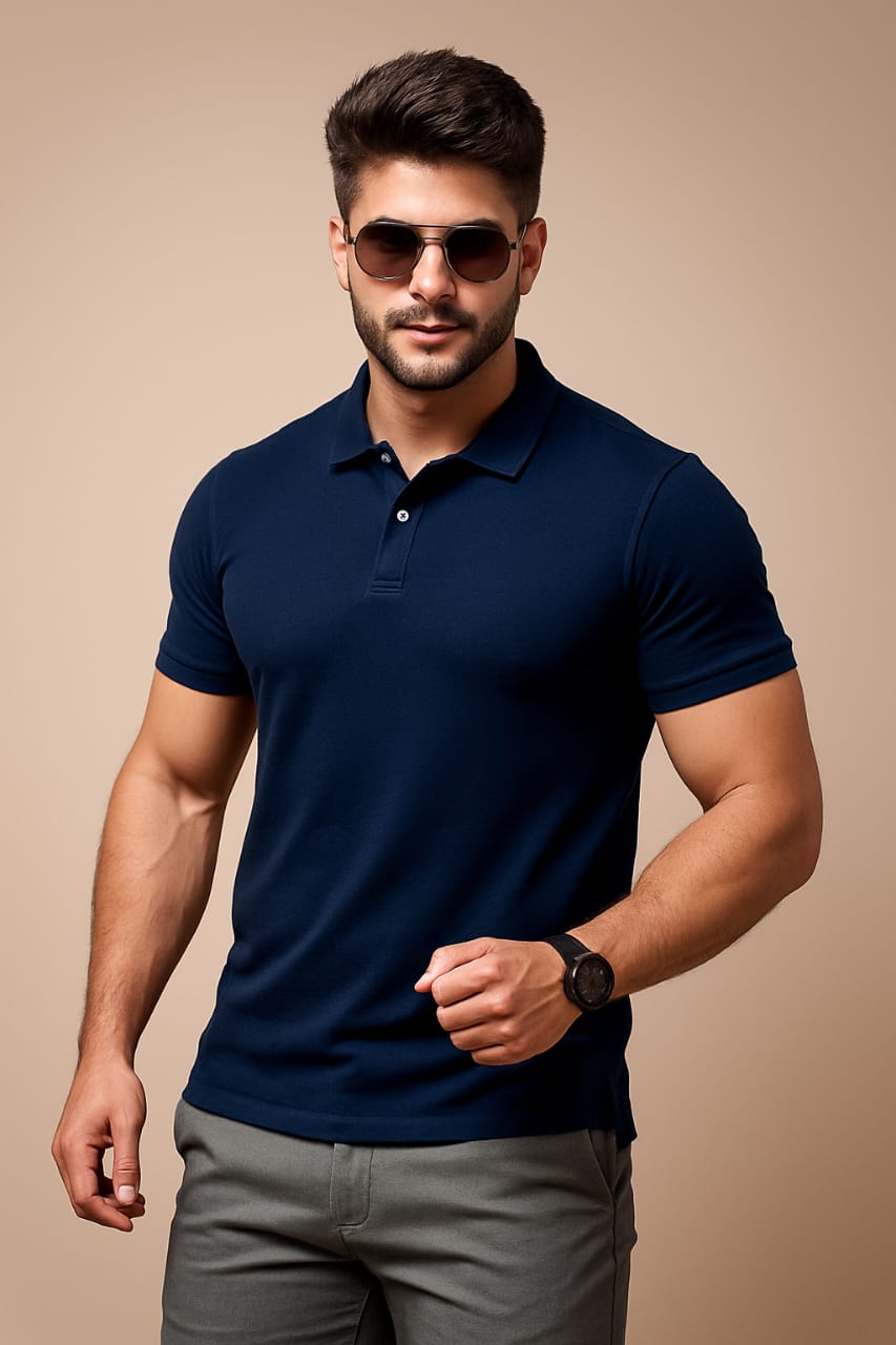 π Mars Polo Premium Navy Blue Polo Neck T-Shirt π
