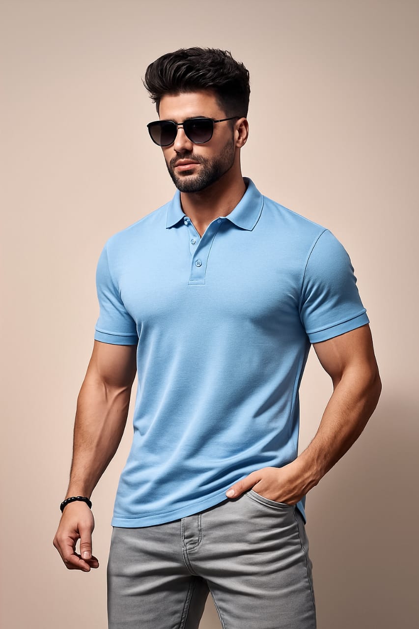 π Mars Polo Premium Sky Blue Polo Neck T-Shirt π