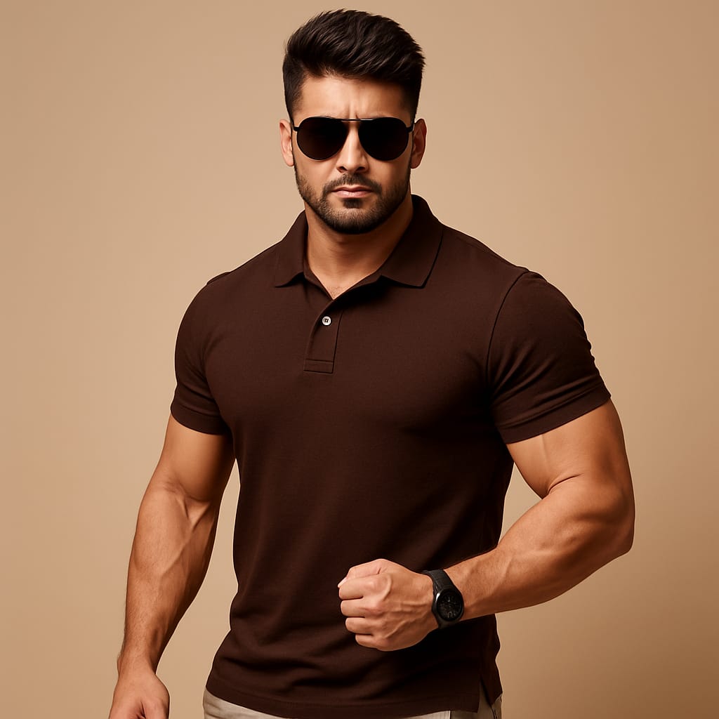 π Mars Polo Premium Dark Brown Polo Neck T-Shirt π