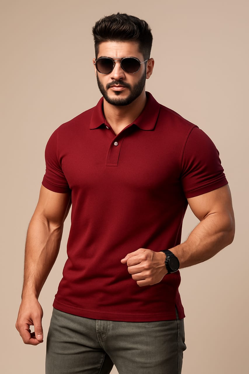 π Mars Polo Premium Maroon Polo Neck T-Shirt π