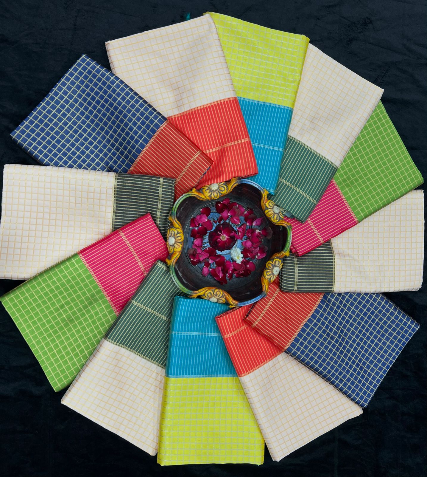 Yellow Cotton Saree with Turquoise Blue Border