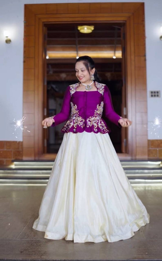 Festival Special Pure Chinon Embroidered Crop Top Lehenga Set – 5.5 Meter Flair