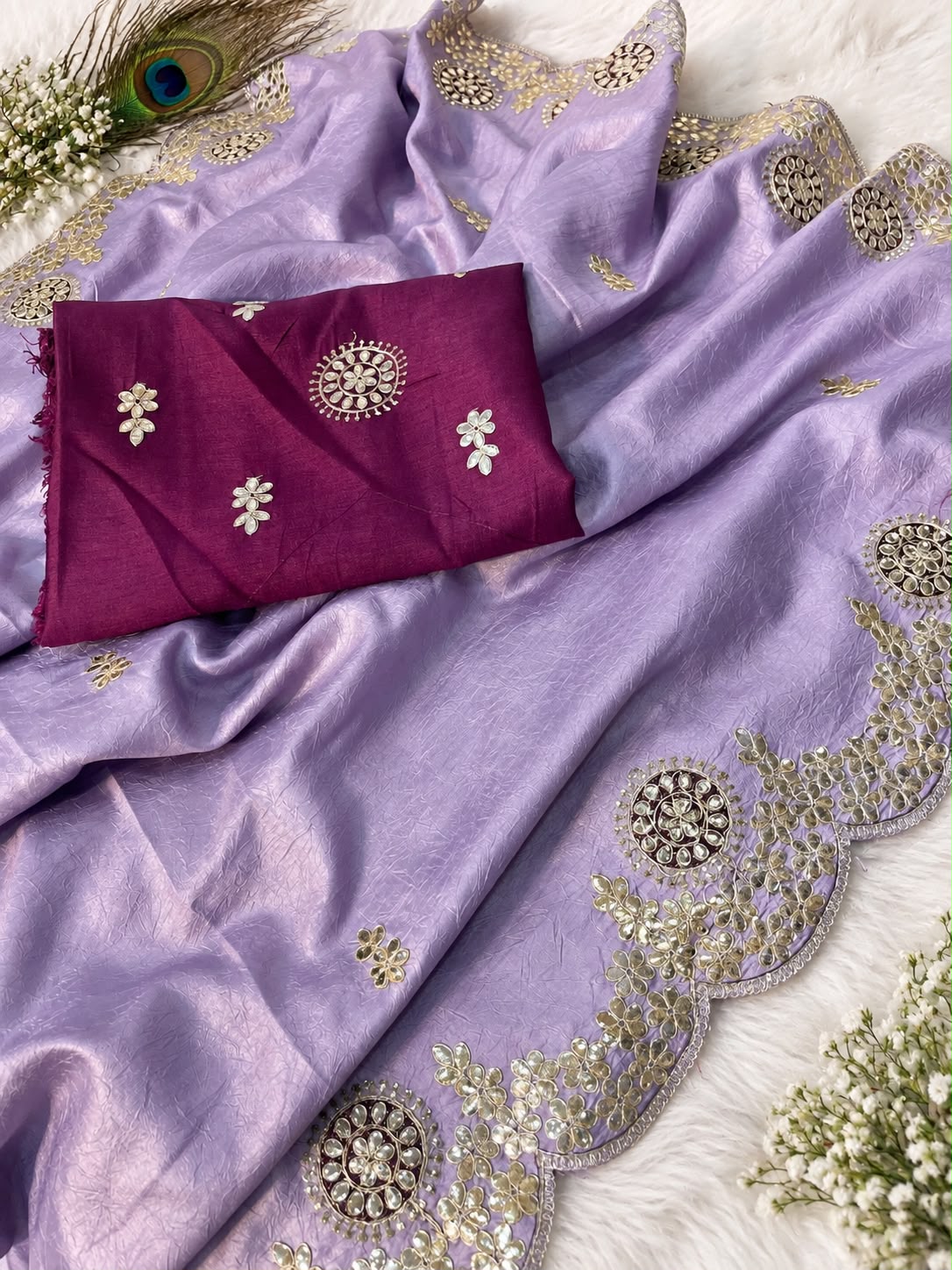 Soft Casino Crush Saree with Heavy C-Pallu Gotapatti Foil Work