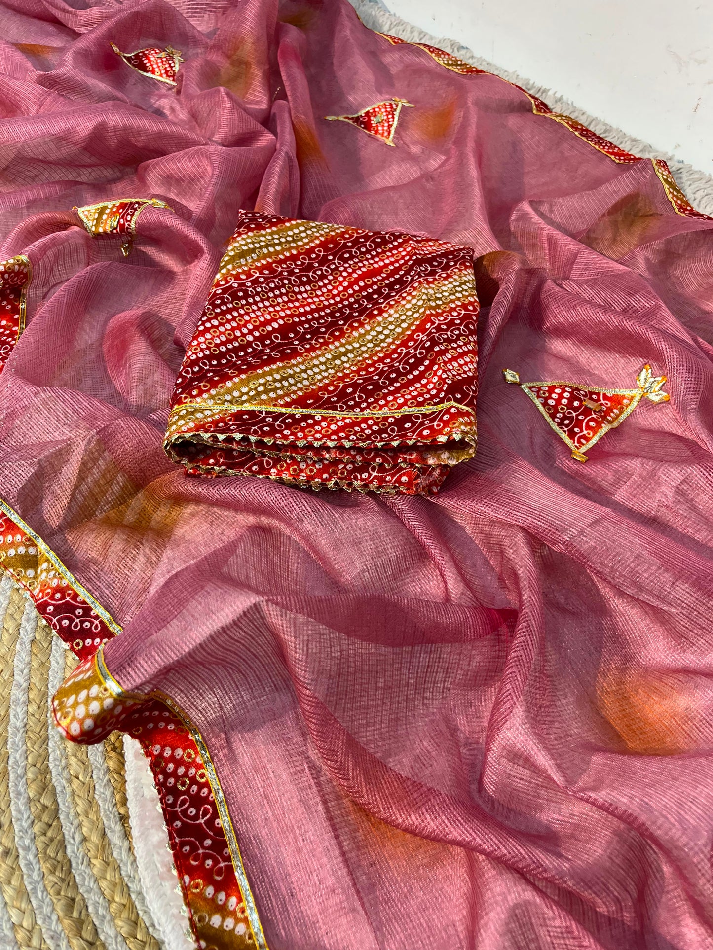 Cotton Kota Doriya Saree with Kacchi Gotapatti Work & Butta | Designer Saree