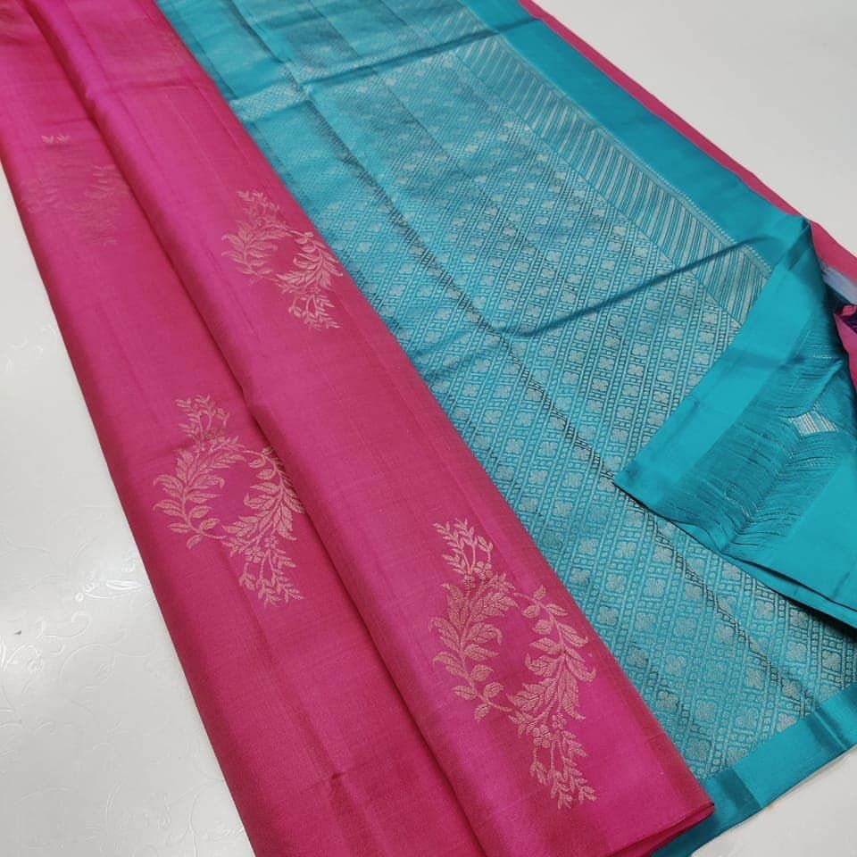 Pink Blue Jacquard Saree