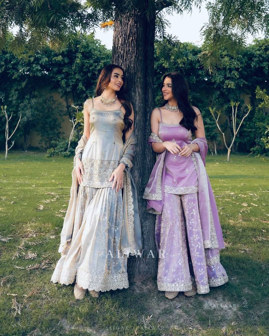 Women's Jimmy Choo Organza Embroidered Sharara Suit Set with Dupatta – Designer Party Wear