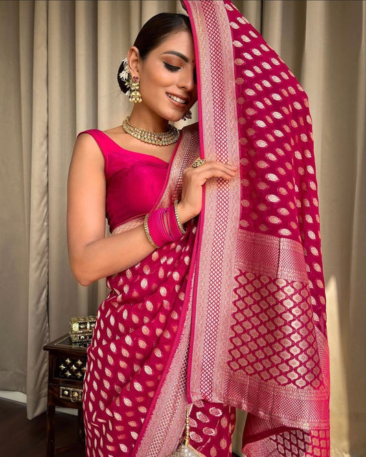 Rani Pink Gold Buti Saree