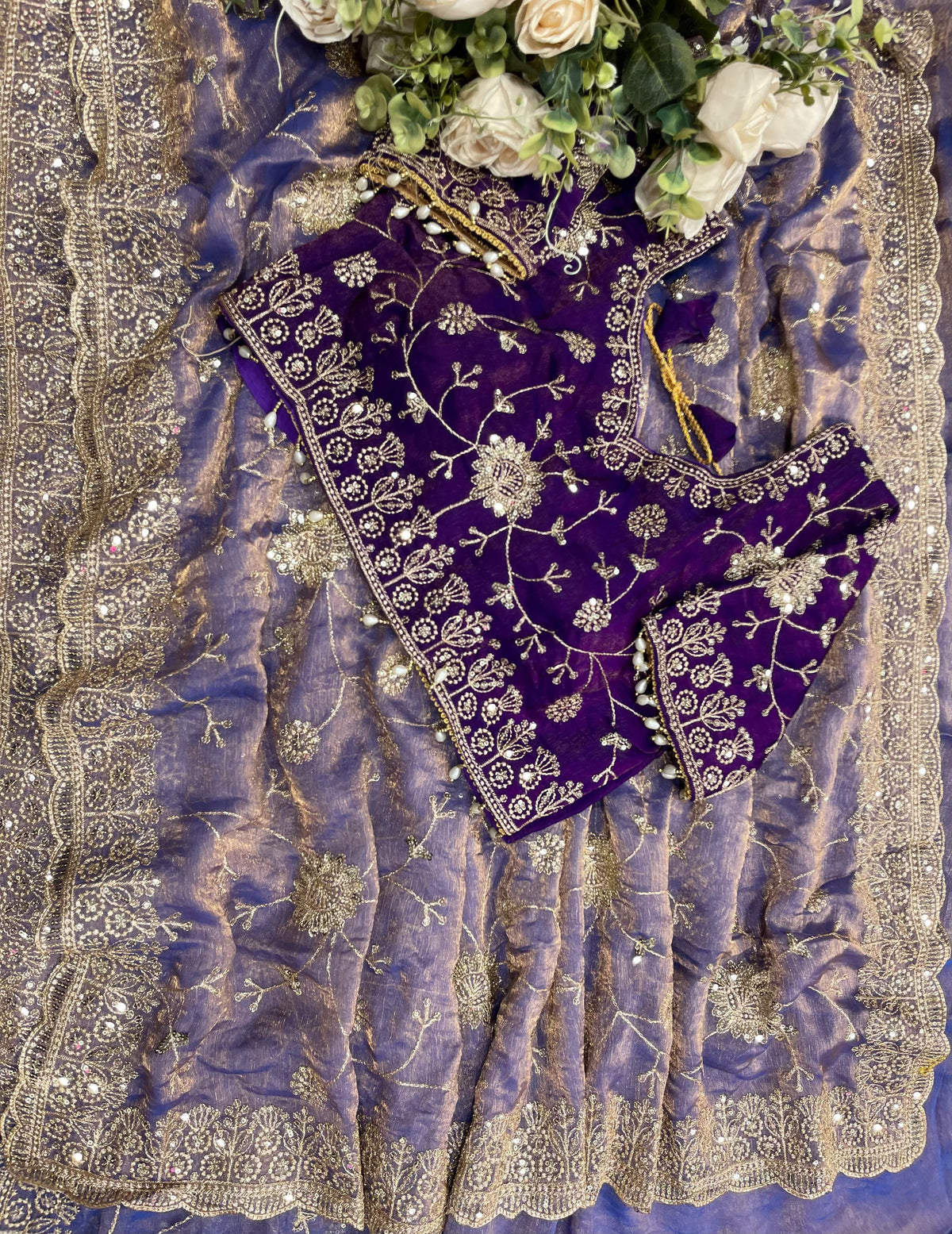 Adhya Fendy Chiffon Two Tone Saree with Embroidery, 3mm Sequence Jari Work & Fully Stitched Blouse | 6 Colors