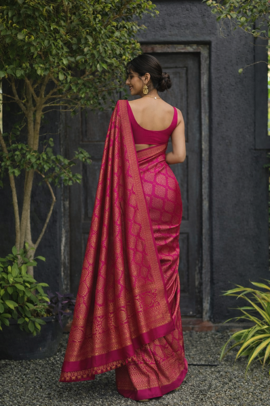 Rani Pink Jacquard Silk Saree