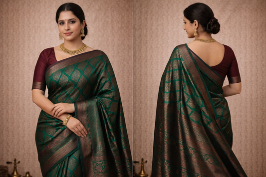 Bottle Green Jacquard Silk Saree