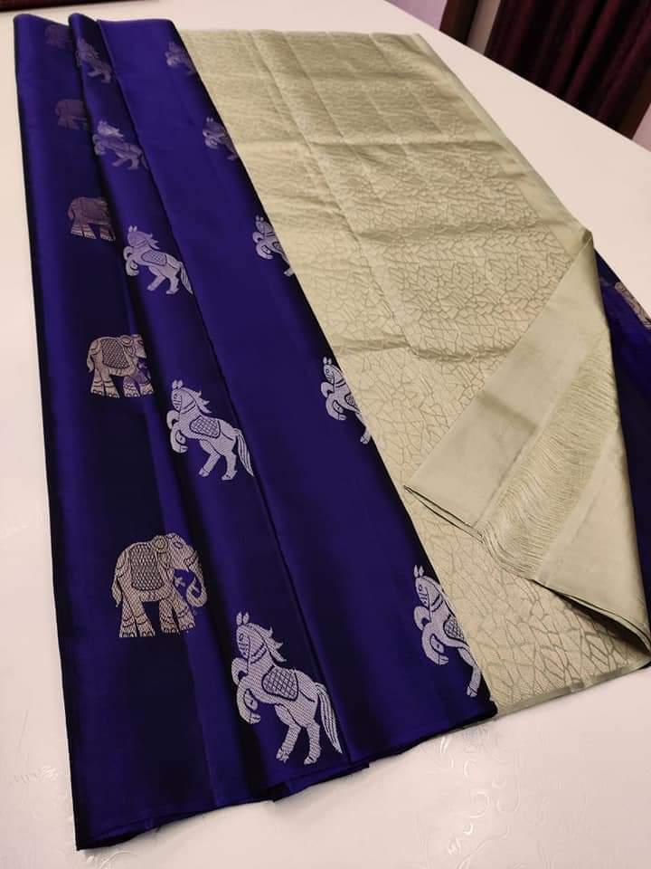 Royal Blue Elephant Motif Jacquard Saree