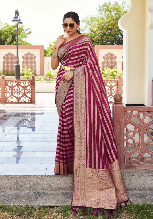 🔹 Title
Wine Zari Work Festive Saree