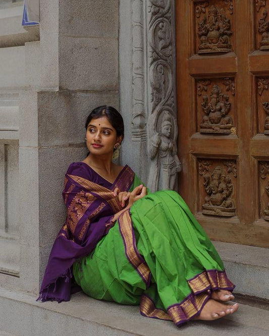 Purple Green Saree