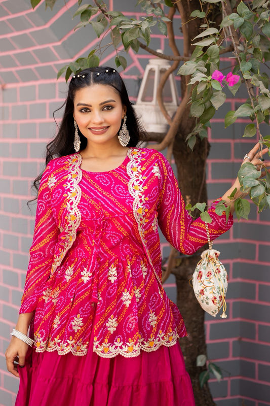 Holi Special Bandhej Lehenga Crop Top Set