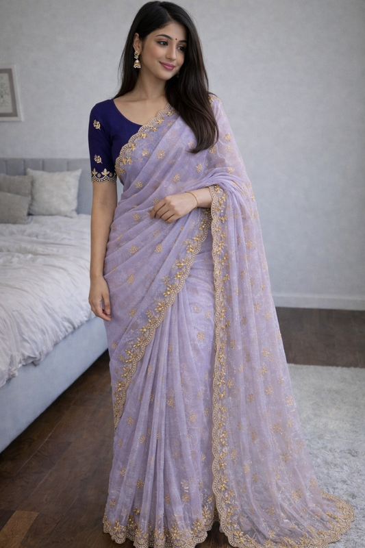 Soft Twills Organza Saree with All Over Handwork & Designer Border