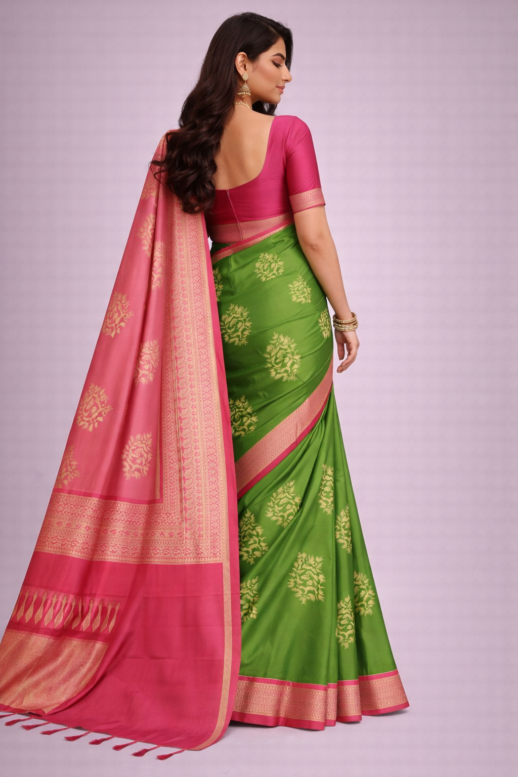 Green Pink Jacquard Saree
