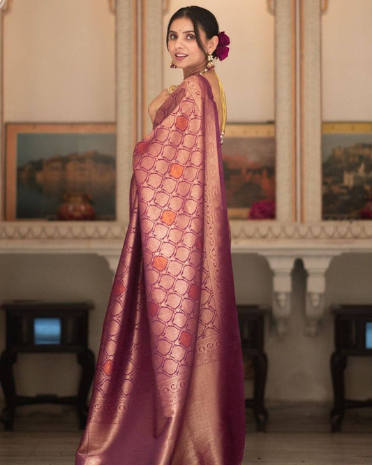 Wine Purple Zari Work Saree