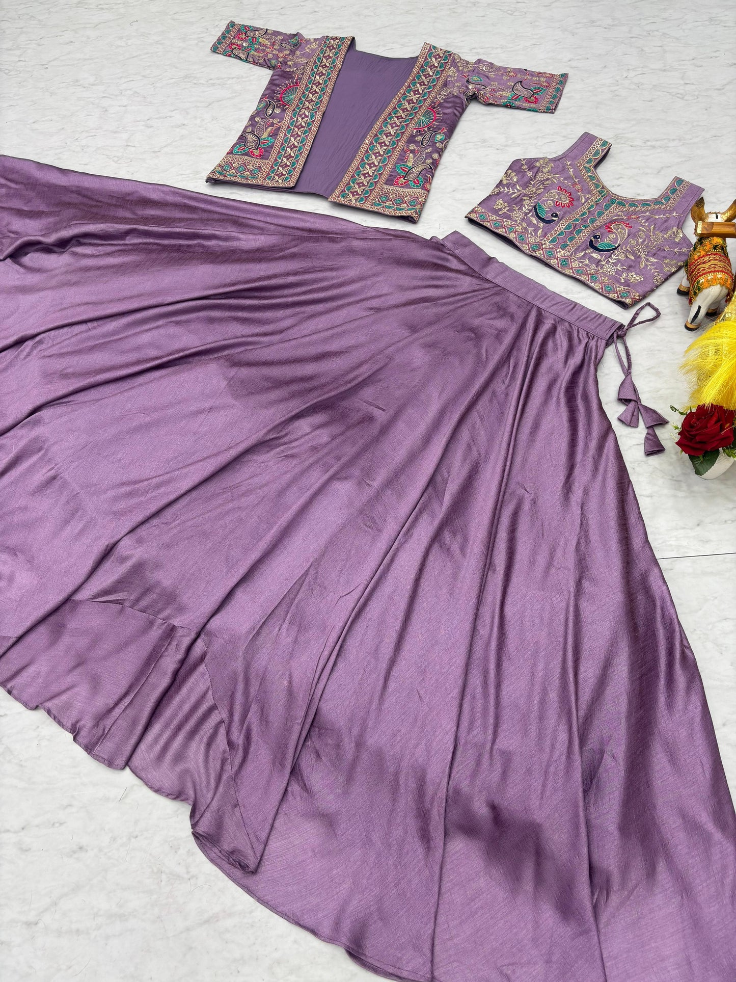 Festival Special Heavy Embroidery Lehenga Choli with Koti – Pure Vichitra Fabric Designer Set