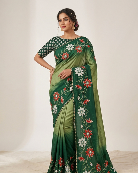 Ombre Floral Printed Saree with Designer Border – Trendy Daily & Festive Wear