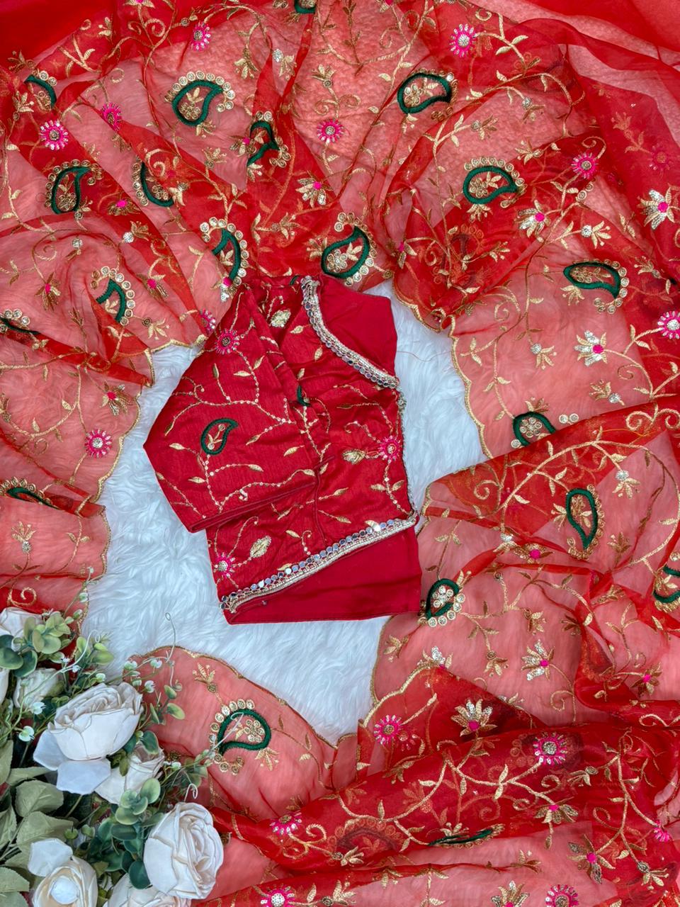 Tissue Silk Mirror Work Saree