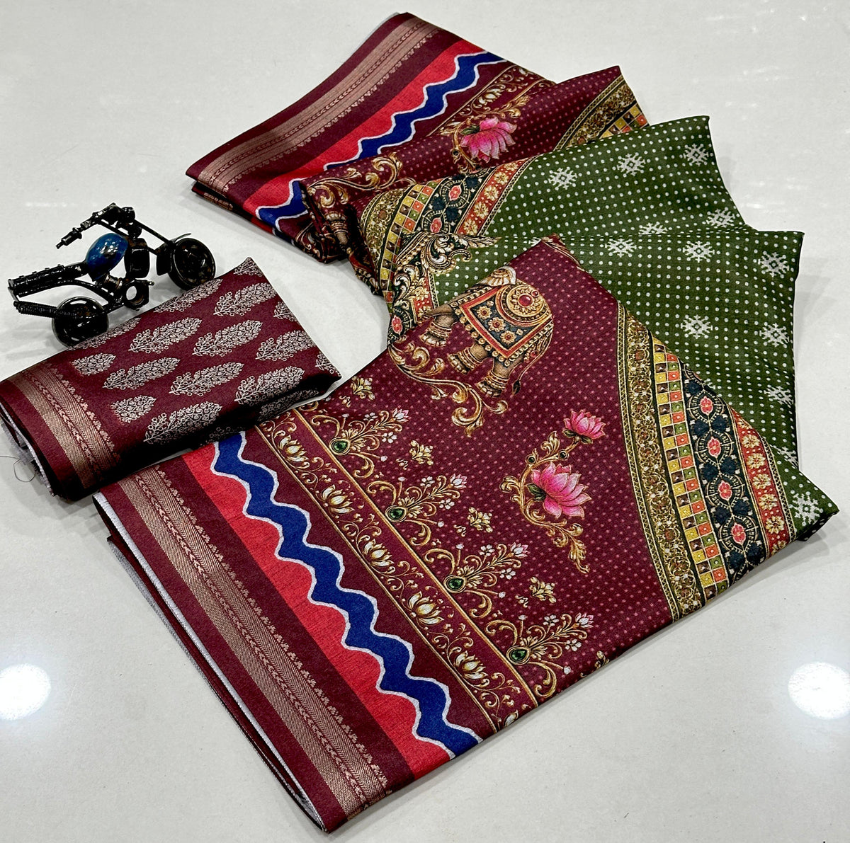 Premium Tussar Silk Printed Saree with Designer Blouse