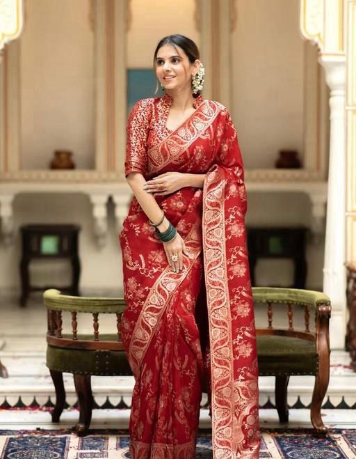 Red Floral Woven Saree