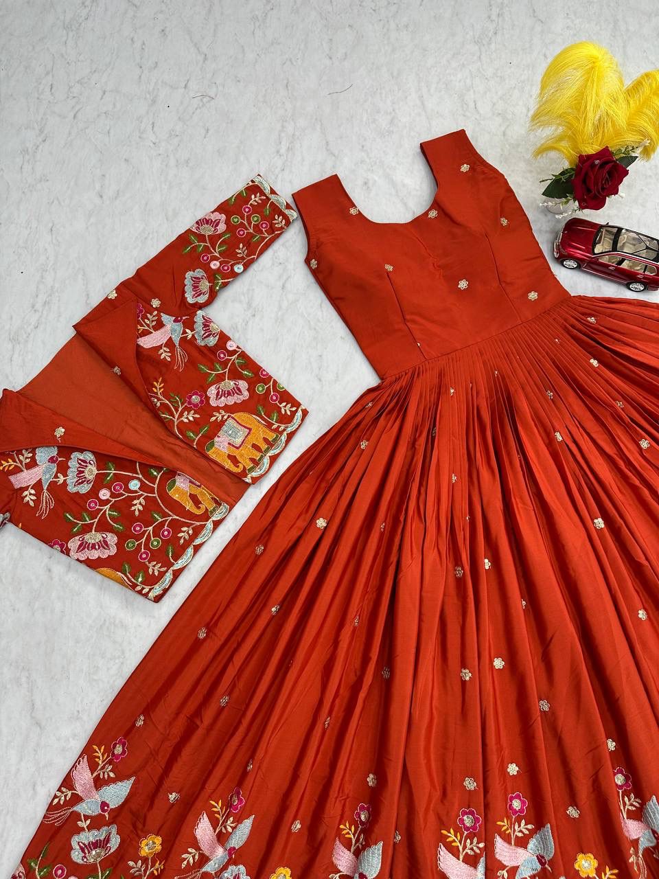 Embroidered Crepe Silk Gown with Jacket