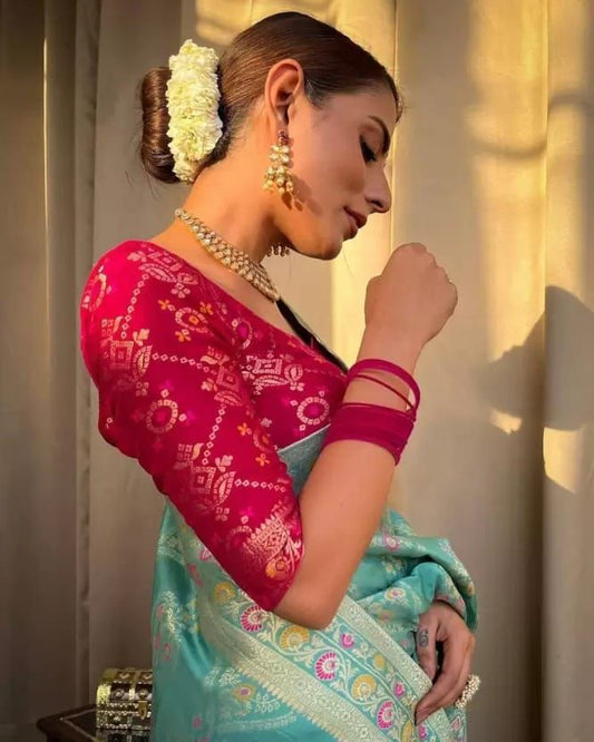 Sea Green Woven Saree