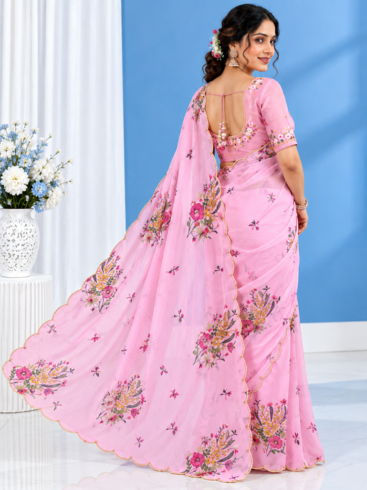Lily Georgette Silk Saree with Khatli & Cutdana Work and Raw Silk Blouse