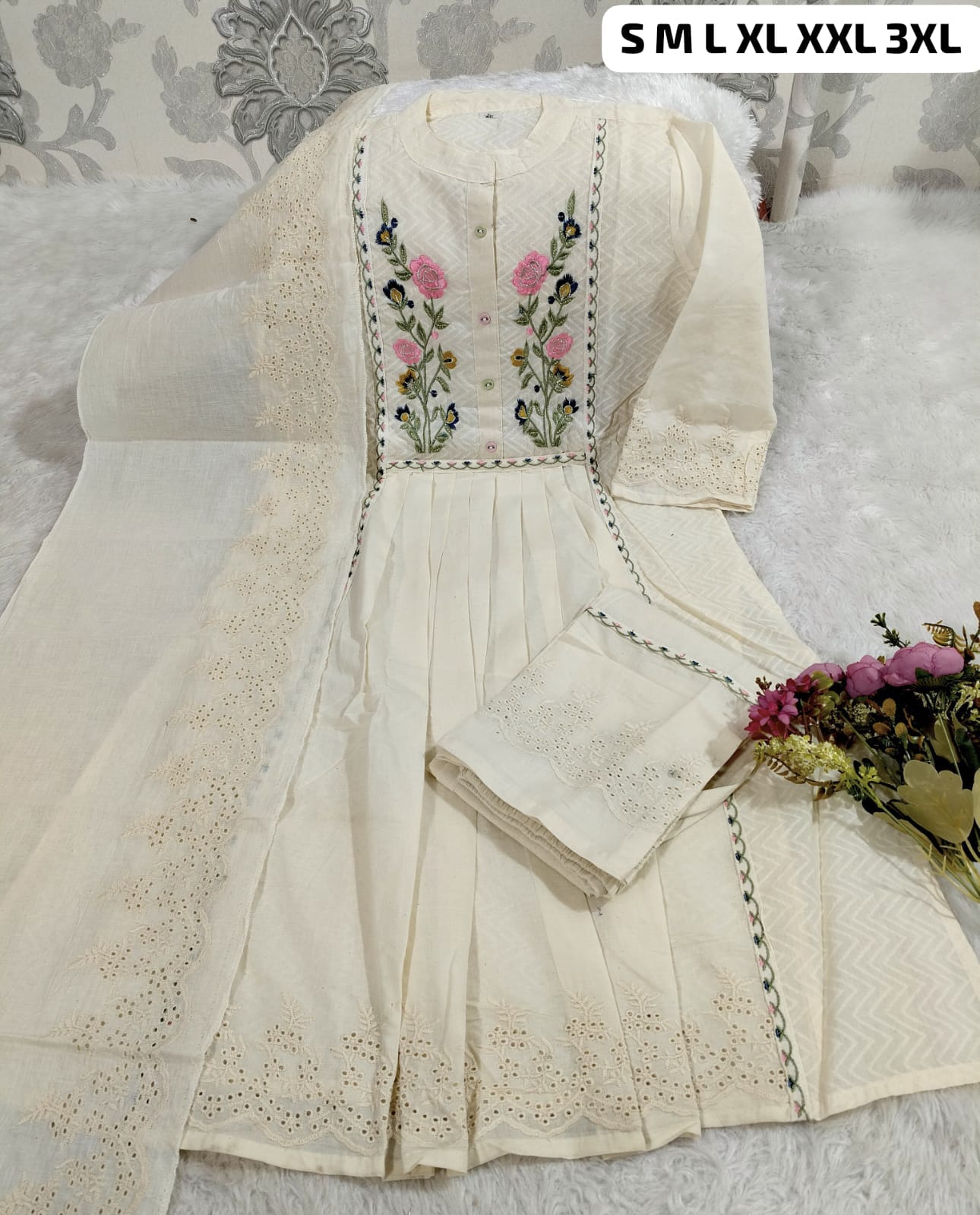 Cotton Dobby Lapet Kurti Set