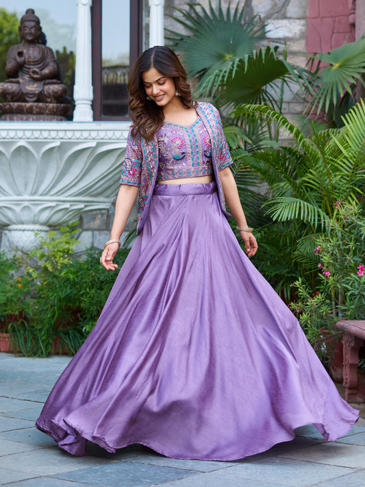 Festival Special Heavy Embroidery Lehenga Choli with Koti – Pure Vichitra Fabric Designer Set