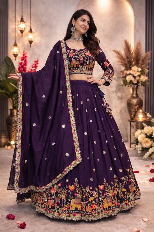 Designer Chinon Embroidered Lehenga Choli With Dupatta