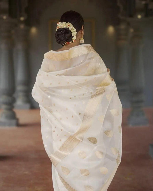 Off White Zari Work Saree