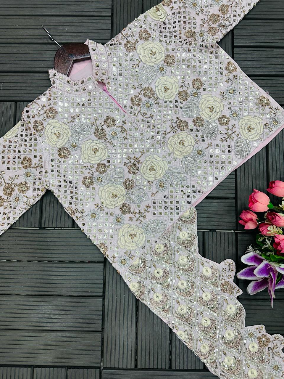 Ready to Wear Chinon Saree with Heavy Embroidery Koti Jacket