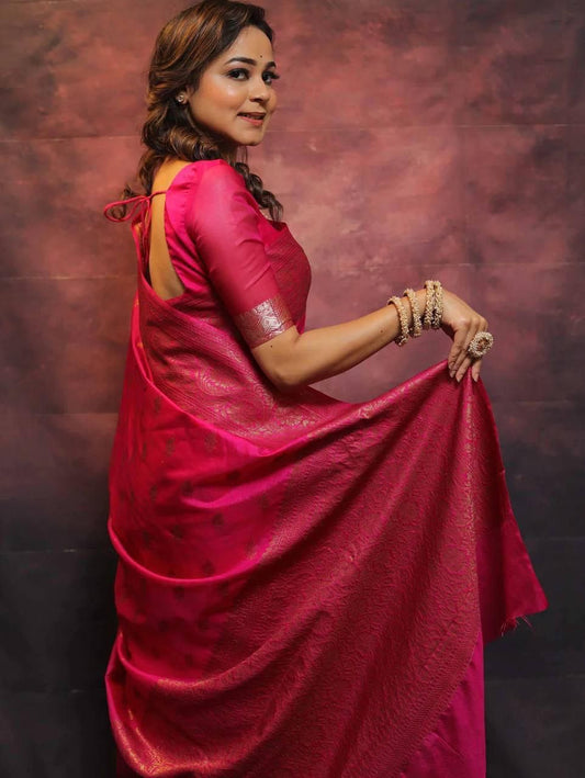 Hot Pink Zari Work Saree