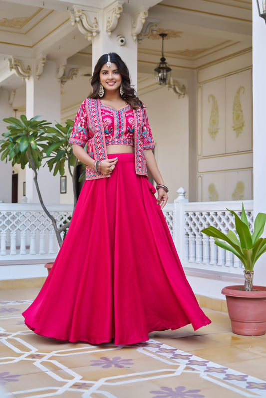 Festival Special Heavy Embroidery Lehenga Choli with Koti – Pure Vichitra Fabric Designer Set