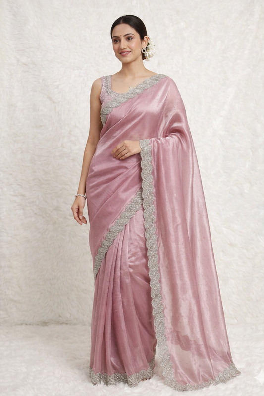 Elegant Jimmy Choo Saree with Handwork Lace Border & Cutwork Design