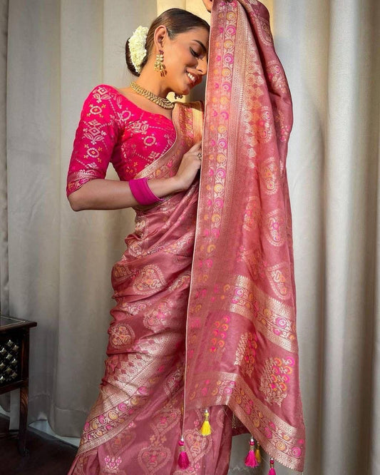 Rose Pink Woven Saree