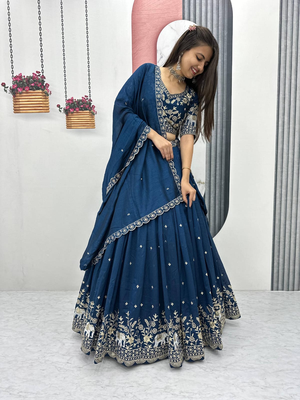 Elegant Festival Wear Lehenga Choli Set with premium Vichitra silk