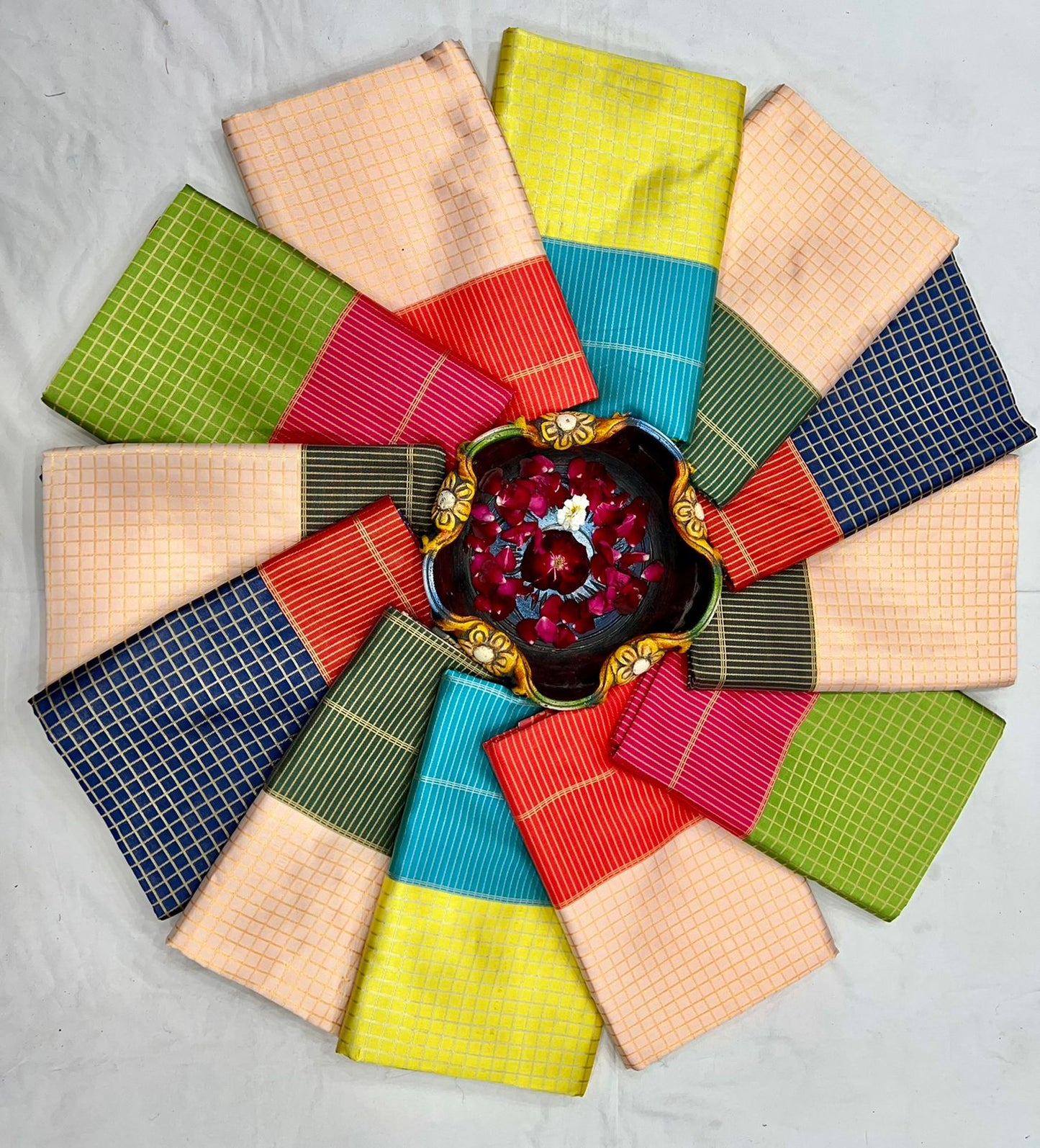 Navy Blue Cotton Saree with Red Traditional Border