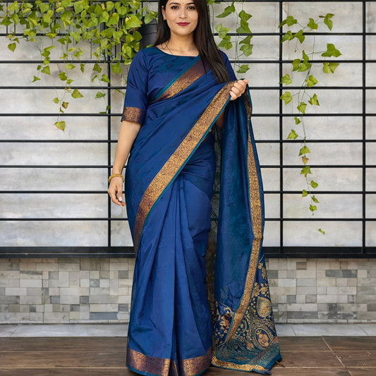 Maheshwari Silk Saree with Copper Golden Jacquard Border & Rich Pallu