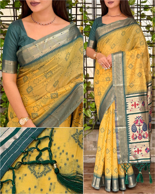 AARU Cotton Weaving Saree with Rich Pallu