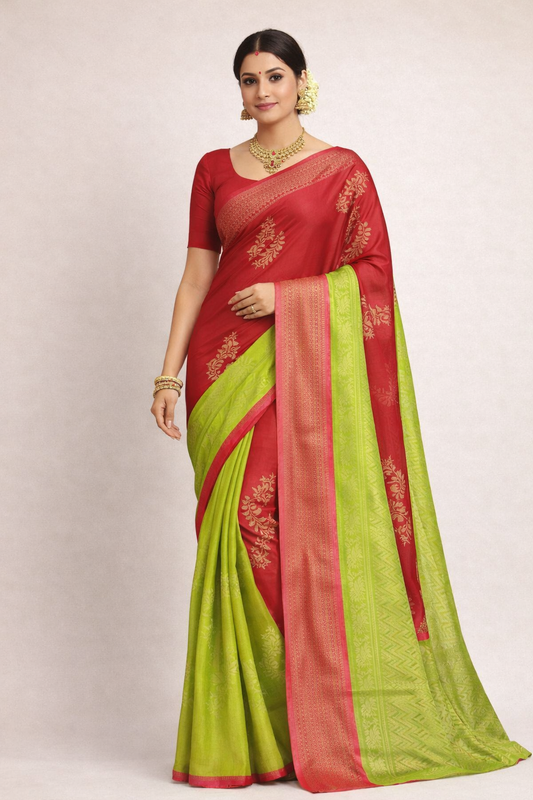 Red Green Jacquard Saree